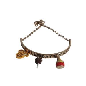 Disney Gold Toned Mickey Snacks Engraved Best Day Ever Half Cuff Charm Bracelet